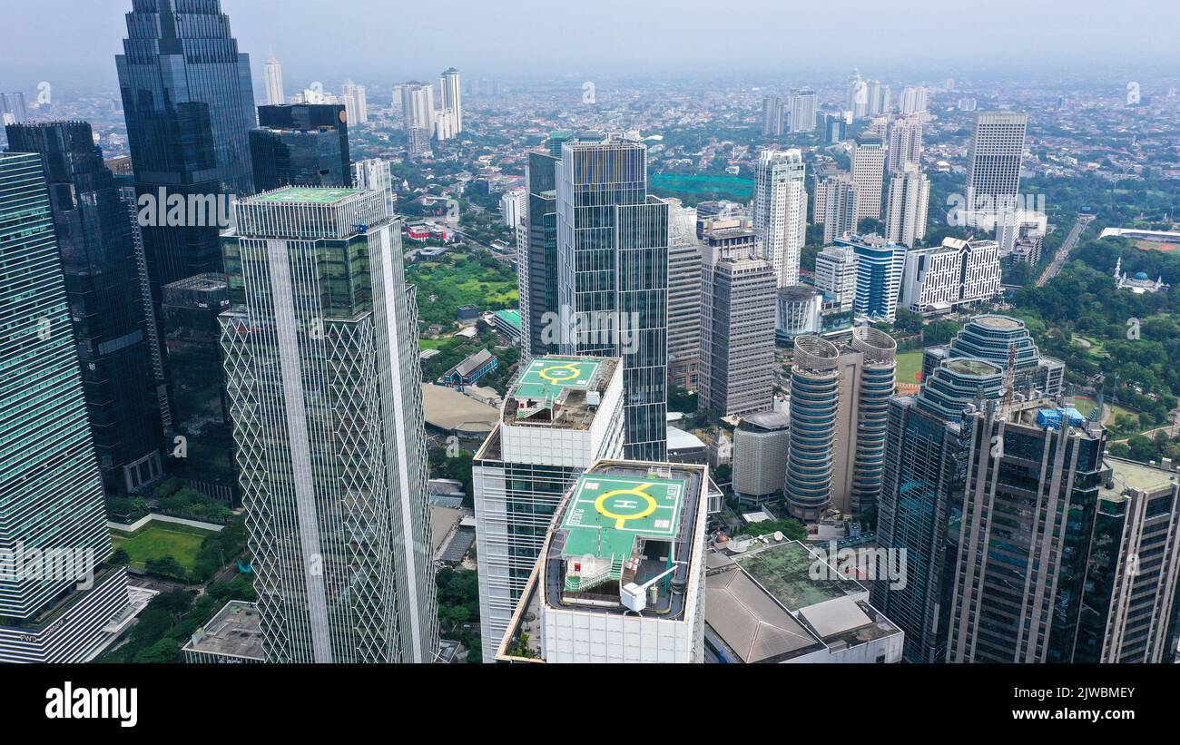 Rows of high-rise buildings are immortalized from a height in Jakarta ...