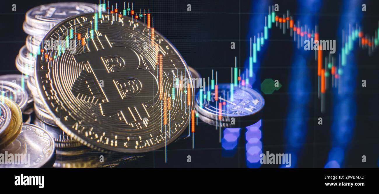 Cryptocurrency, virtual money. Blockchain technology, bitcoin mining concept Stock Photo