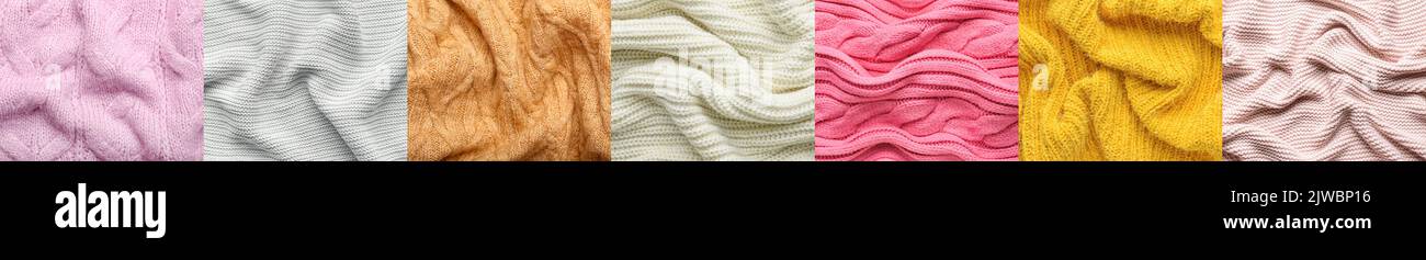 Collage with texture of different knitted fabric Stock Photo