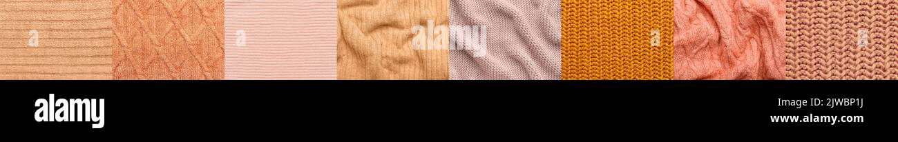 Collage with texture of different knitted fabric Stock Photo