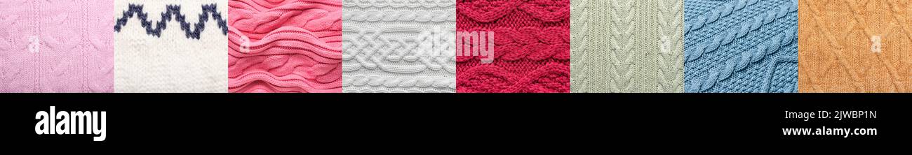Collage with texture of different knitted fabric Stock Photo