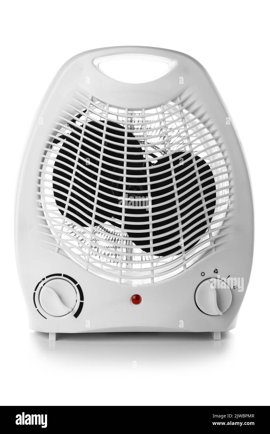 Electric fan heater on white background Stock Photo Alamy