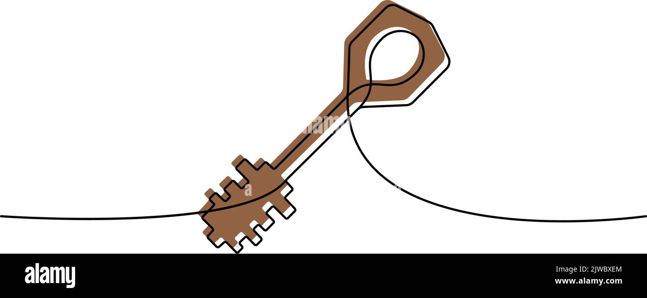 Key one line colored continuous drawing. Home key continuous one line ...