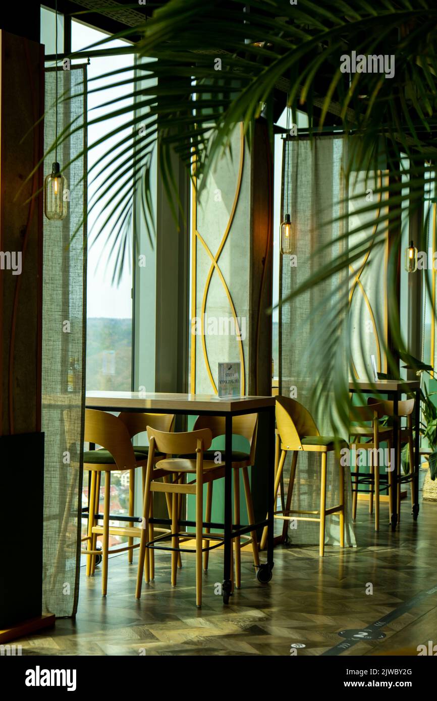 Gdansk Poland May 2022. Stylish restaurant interior for dinner and rest ...