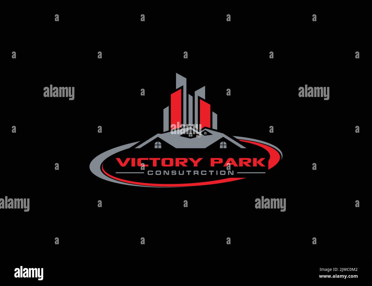 Victory Park Construction Realty Real Estate Logo Design Stock Vector