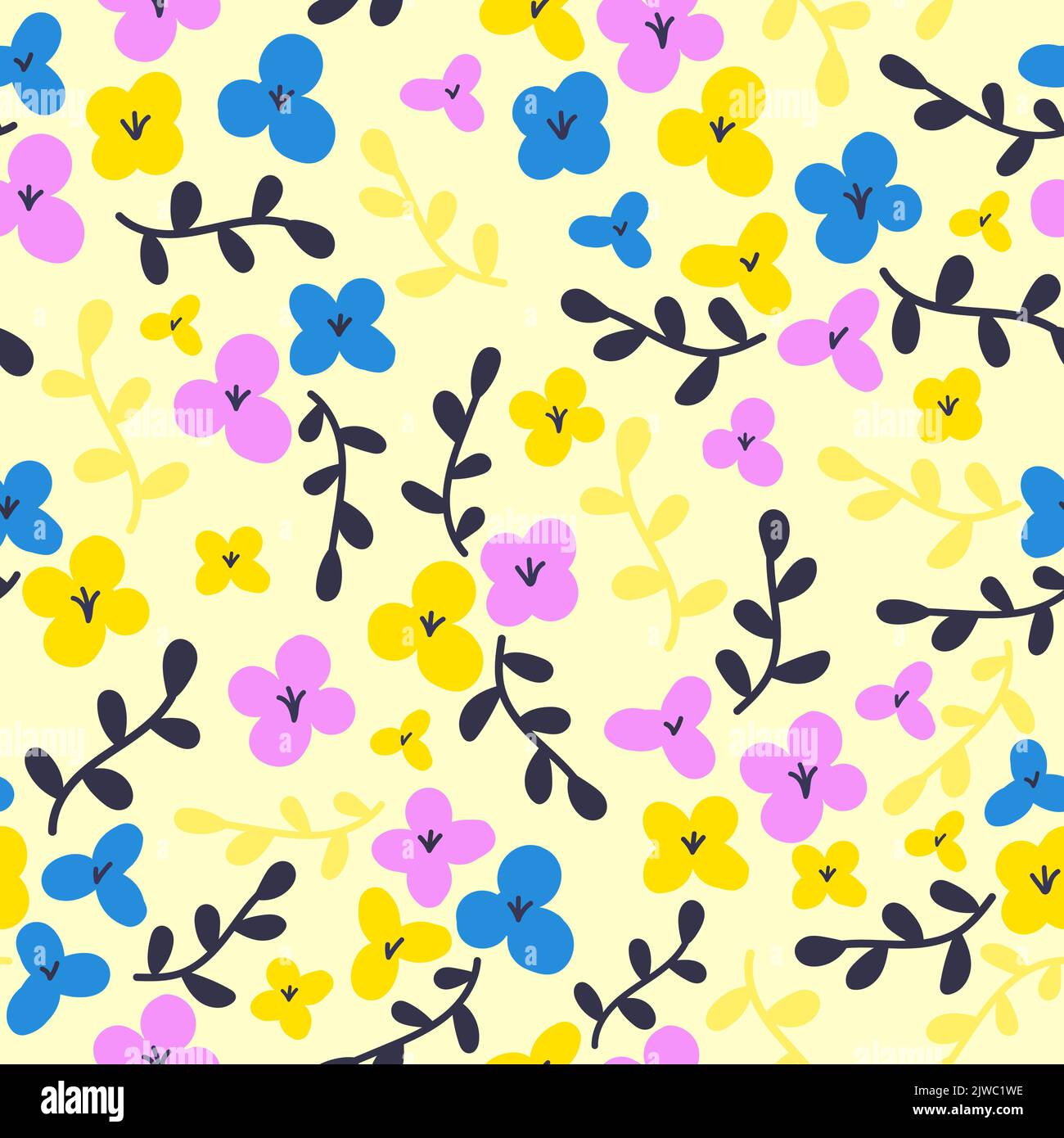 Floral seamless pattern in flat cartoon style. Vector illustration ...