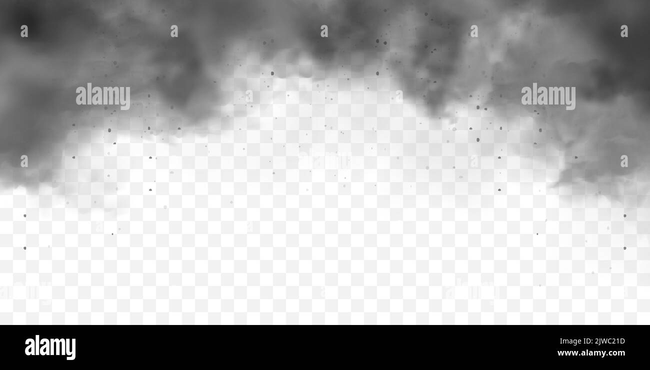 Black realistic smoke, dust clouds. Dirty polluted smog or fog with