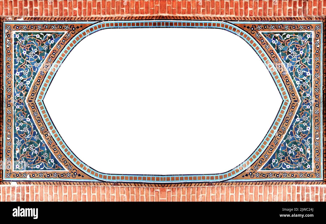 Detail of traditional persian mosaic wall with geometric and floral