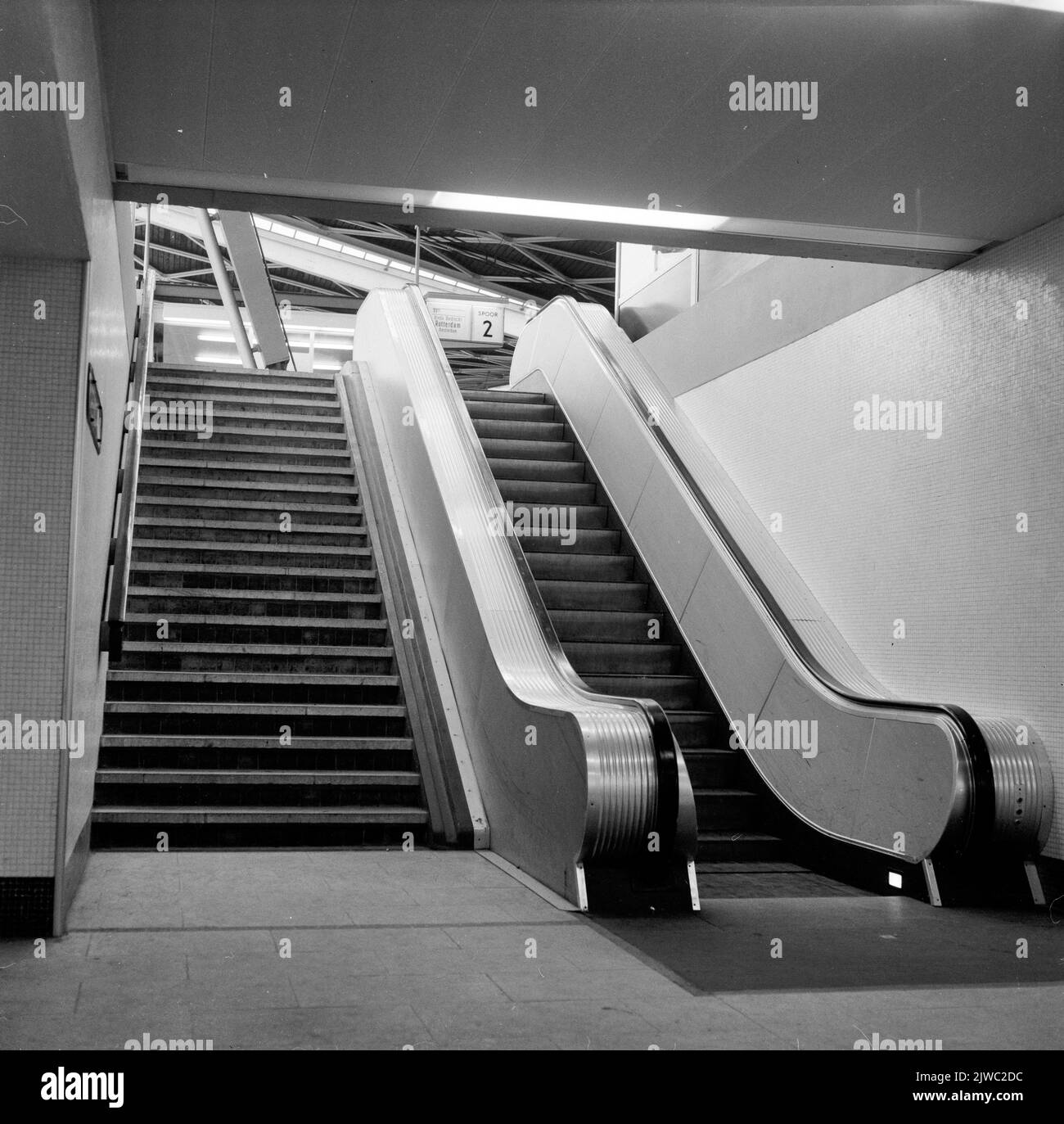 Image of the escalator and the tunnel staircase of the N.S. station Tilburg in Tilburg Stock