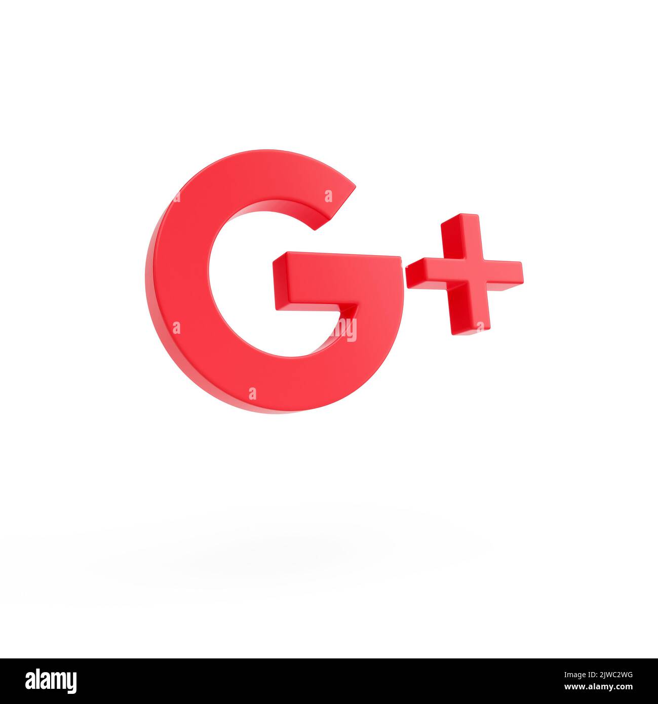 Google Plus - realistic 3D social media logo floating isolated on a white background with shadow - 3D render Stock Photo