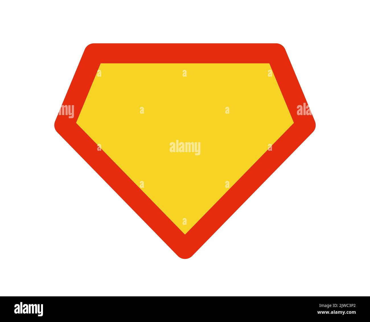 Superman shield icon. Comic super hero man pentagon shield sign. Superhero diamond shape label. Symbol of power and strength. Vector illustration Stock Vector