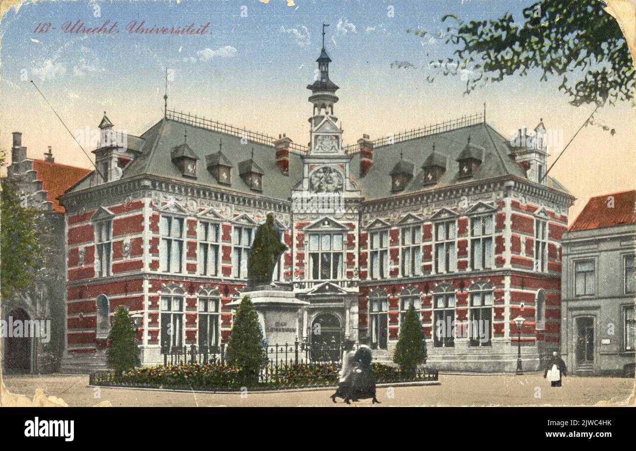 View of the Academy Building (Domplein 29) in Utrecht with the statue ...