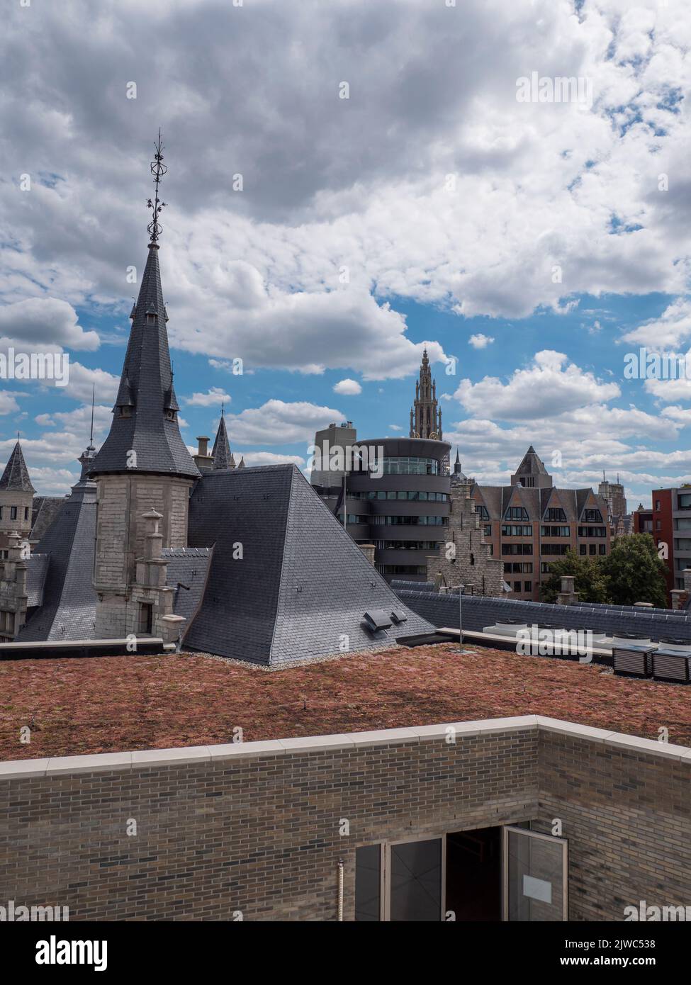 Roofs and towers around the Steenplein in Antwerp, Belgium Stock Photo Alamy