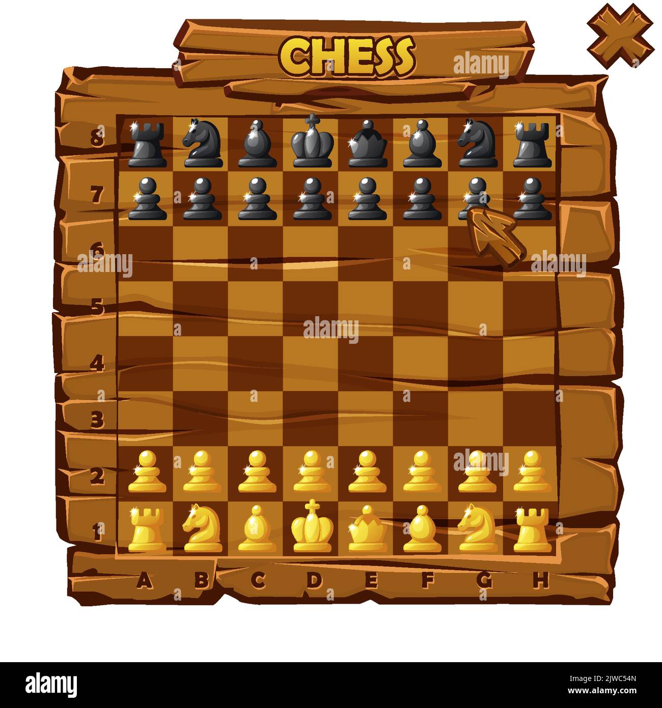Wooden Chess board and set chess figures for 2D game UI Stock Vector ...