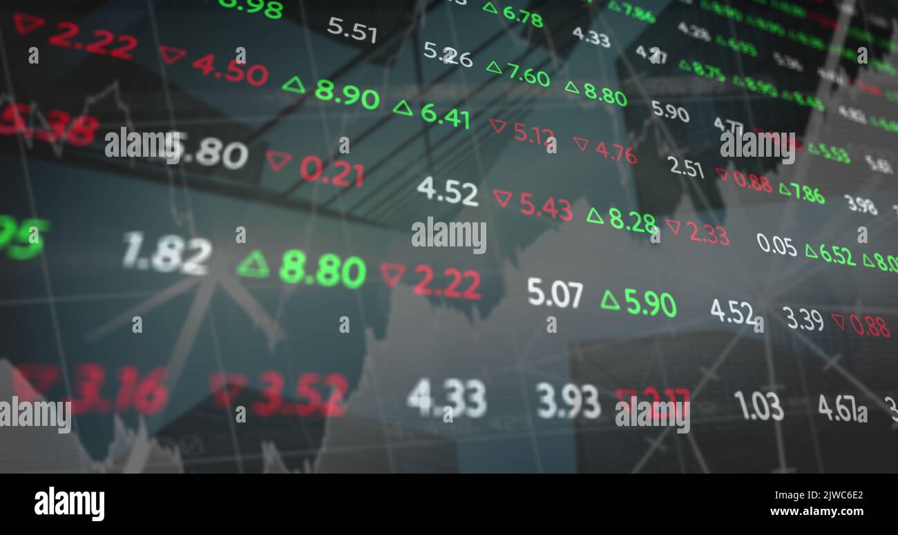 Image of data processing over modern building Stock Photo