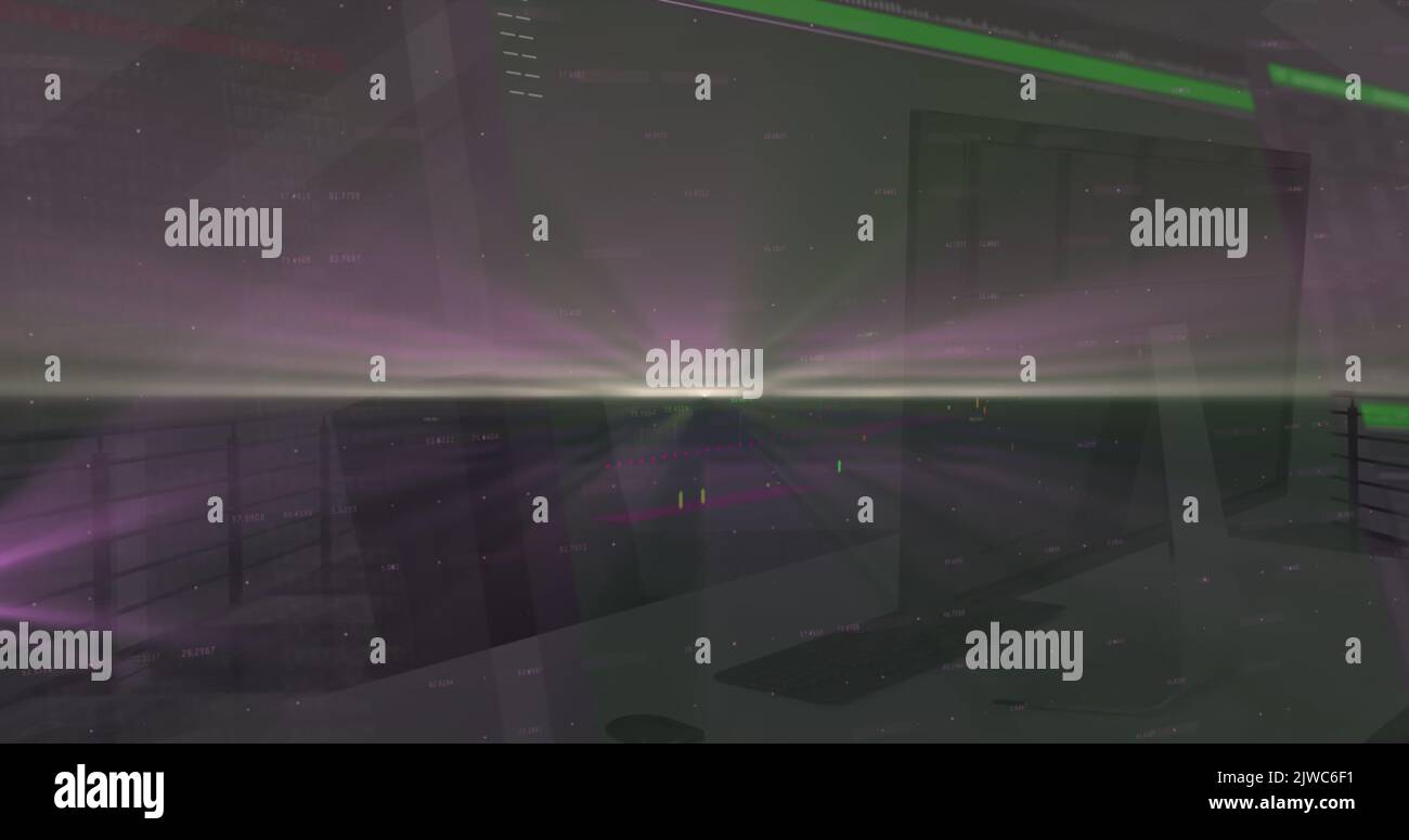 Image of start text and data processing over office Stock Photo
