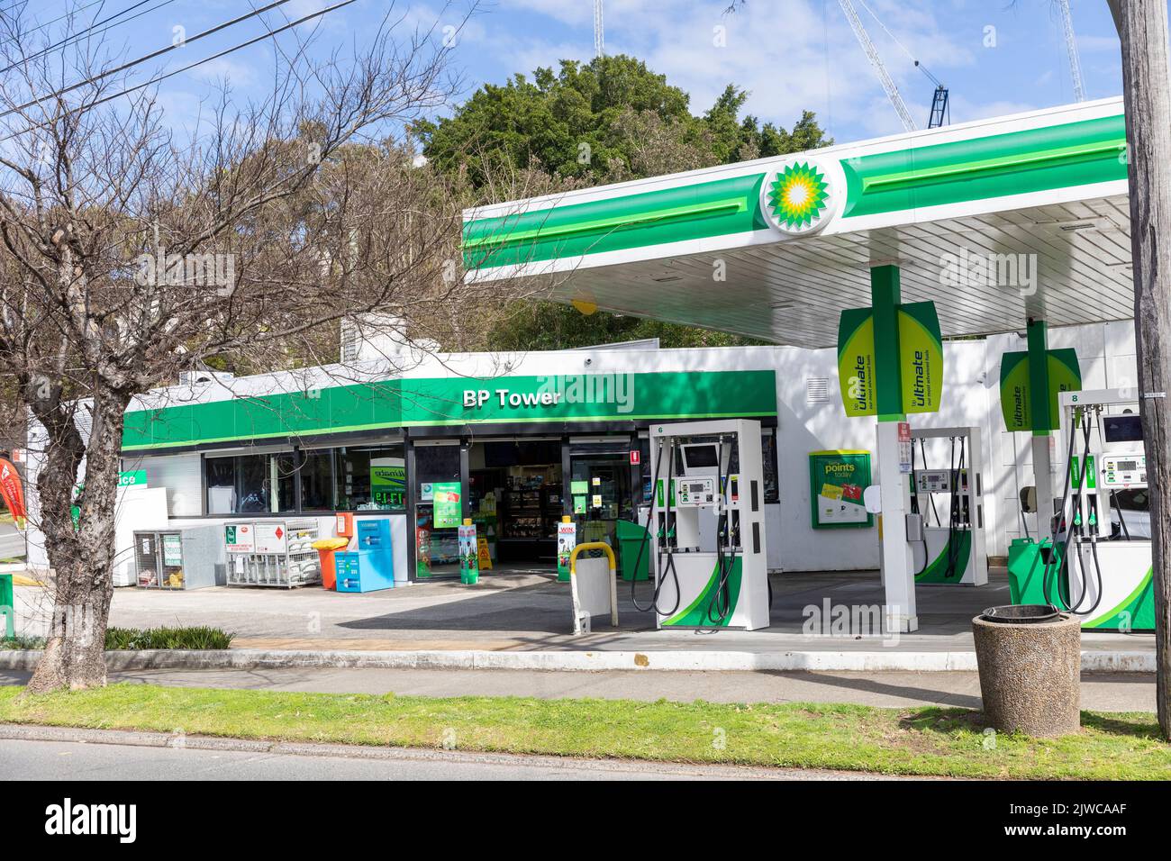 BP fuel petrol station in North Sydney,NSW,Australia selling petrol, diesel and gasoline products Stock Photo