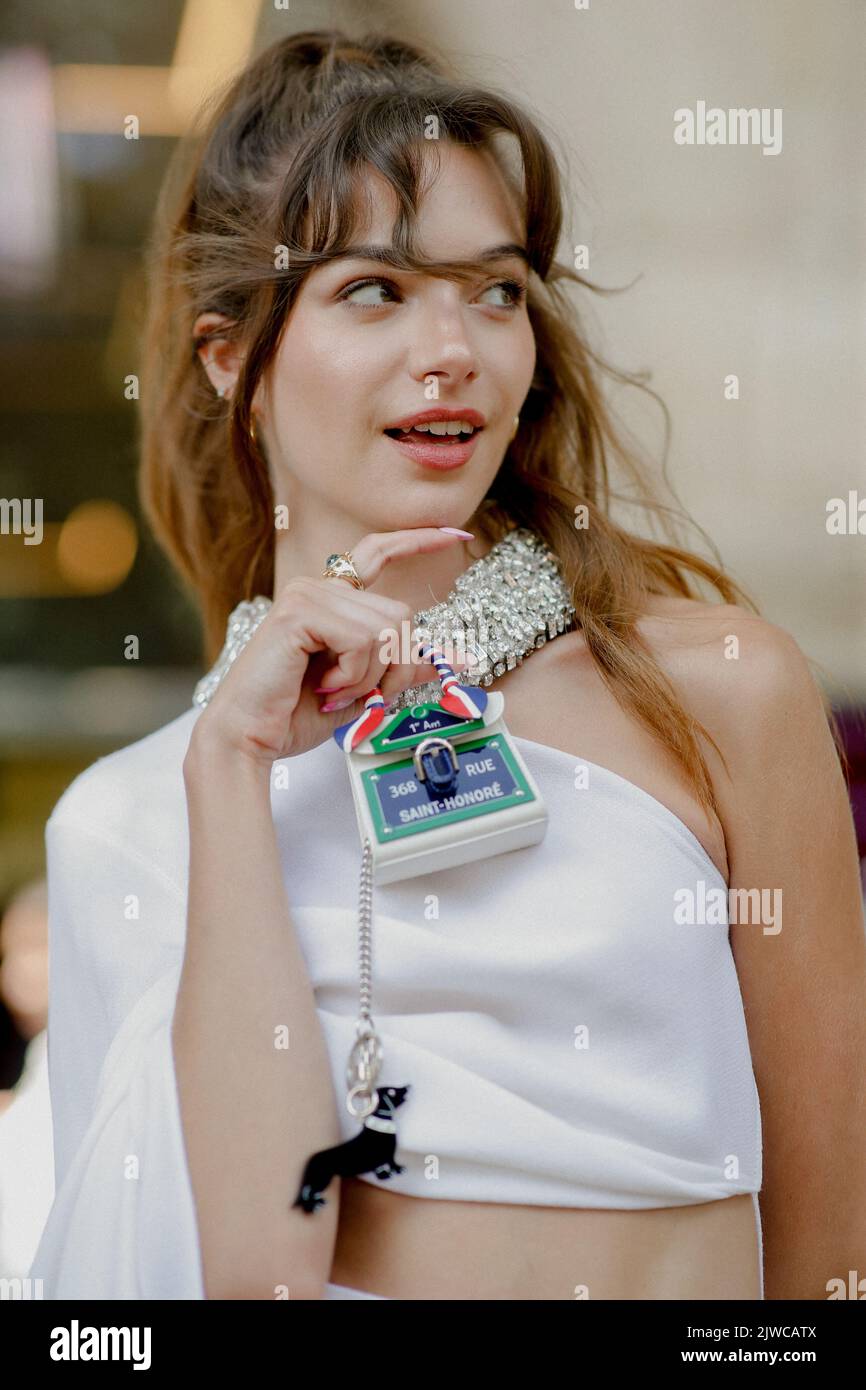 Street style, Mara Lafontan arriving at Stephane Rolland Fall-Winter