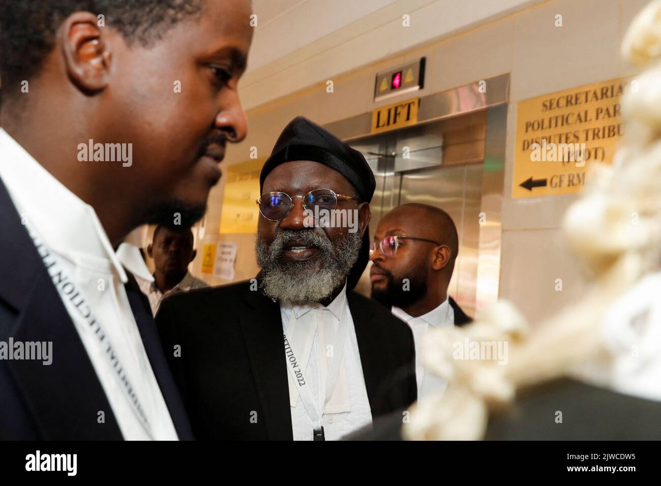 Former Kenyan presidential candidate George Wajackoyah arrives for the ruling on a petition seeking to invalidate the outcome of the recent presidential election, at the Supreme Court in Nairobi, Kenya September 5, 2022. REUTERS/Thomas Mukoya Stock Photo