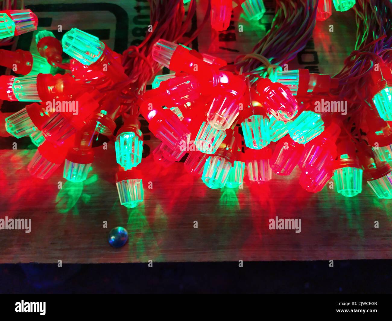 Marriage decoration red  yellow LED lights with little bokeh effect Stock Photo