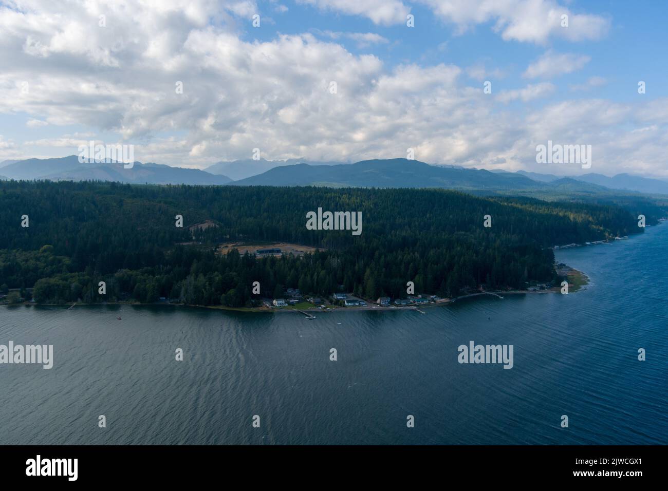 Aerial view of Anna's Bay and Potlatch, Washington in August 2021 Stock Photo