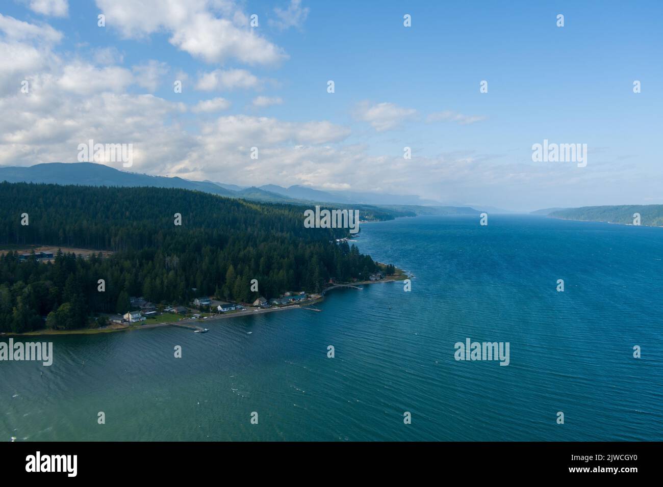 Aerial view of Anna's Bay and Hood Canal in Washington State Stock Photo