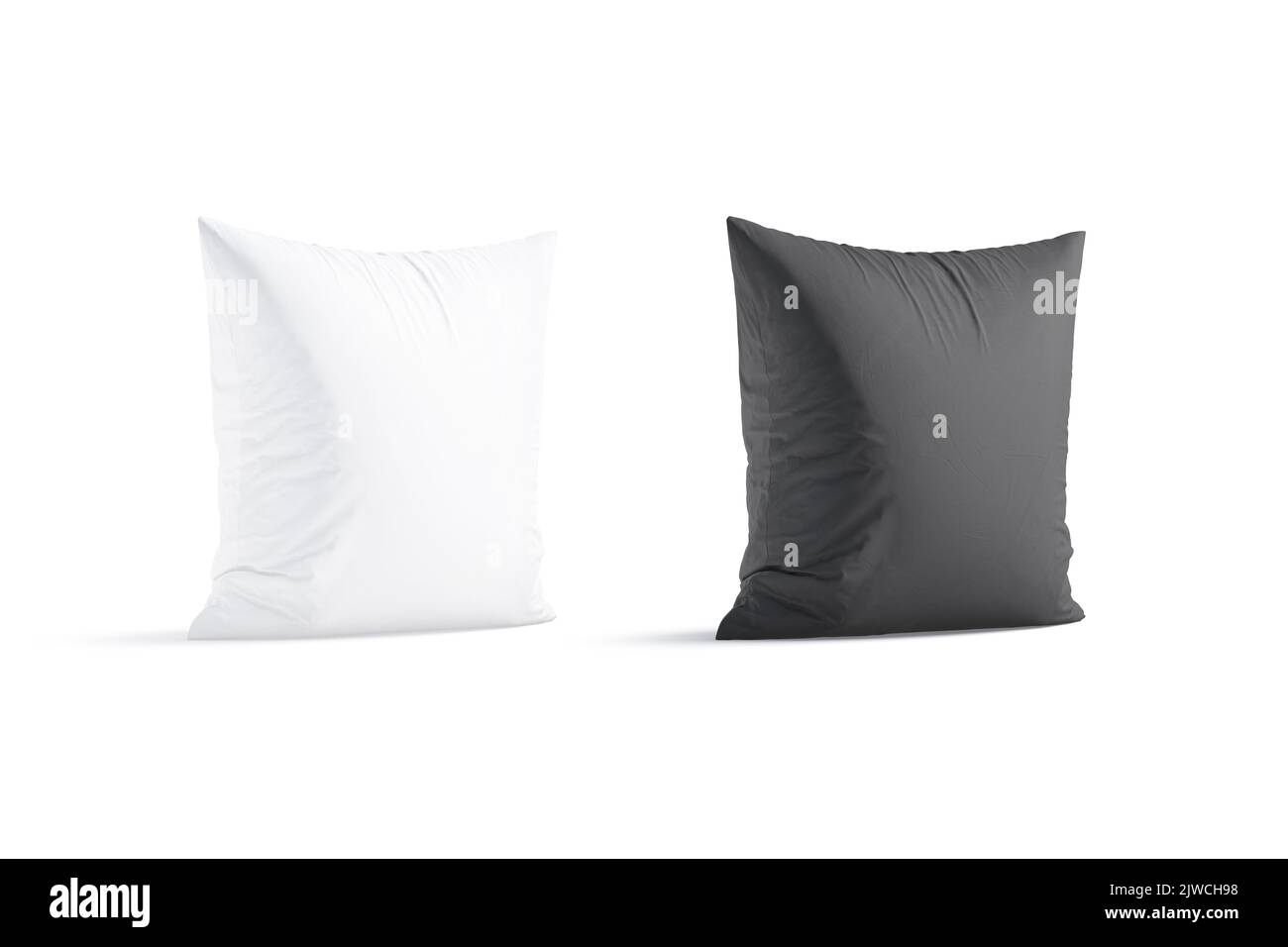 Blank white and black square pillow mockup stand, half-turned view Stock Photo