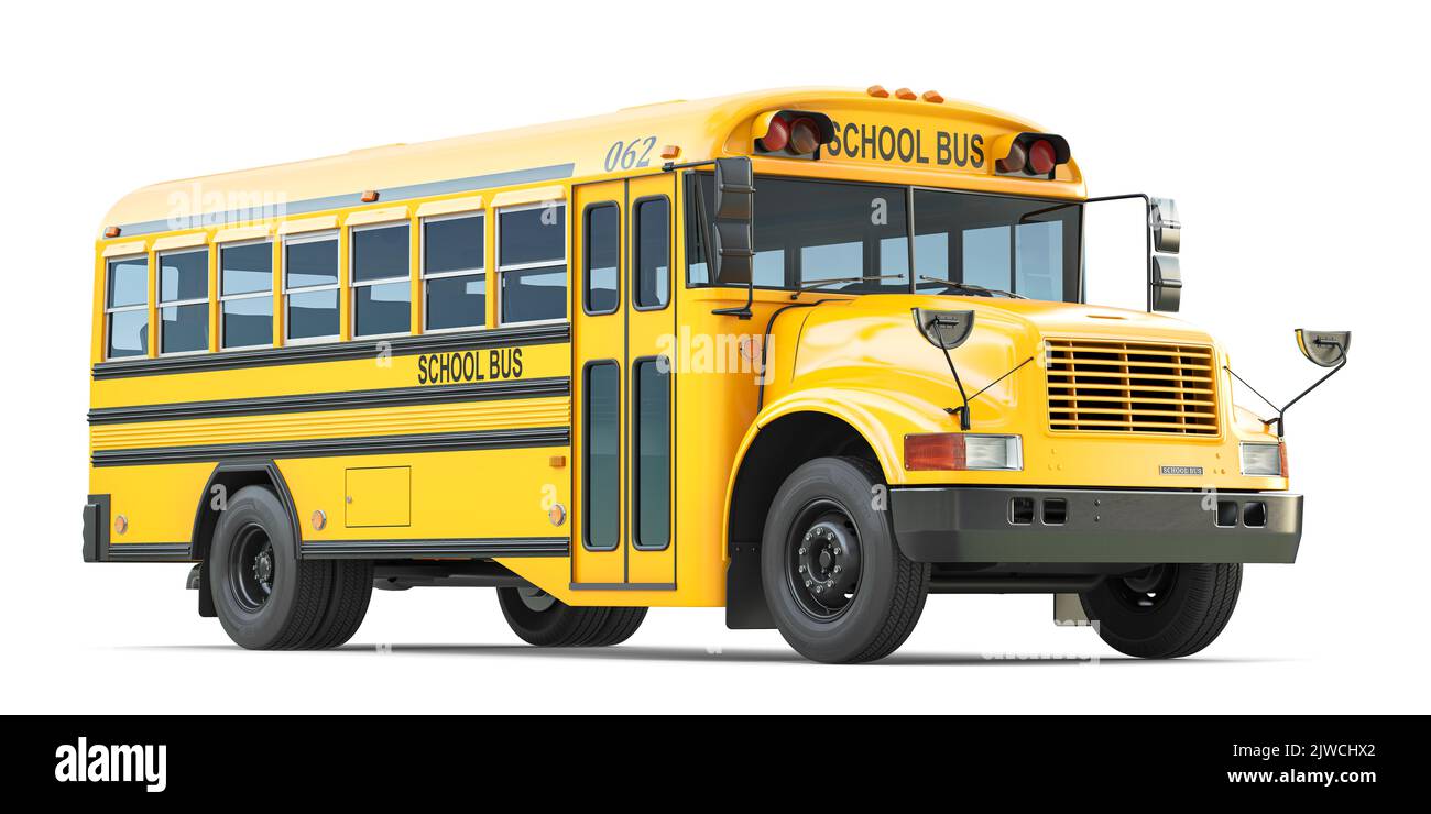 School bus isolated on white background. 3d illustration Stock Photo