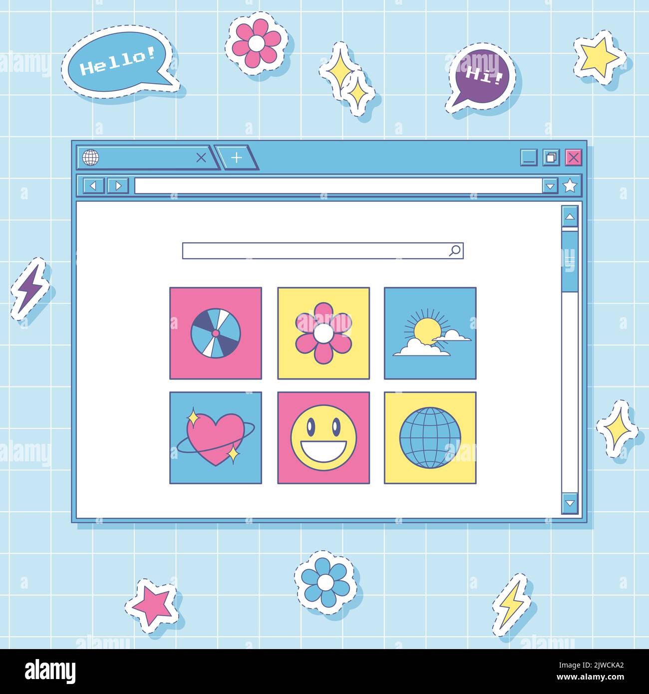 A browser window with a search bar. Retro style user interface ...