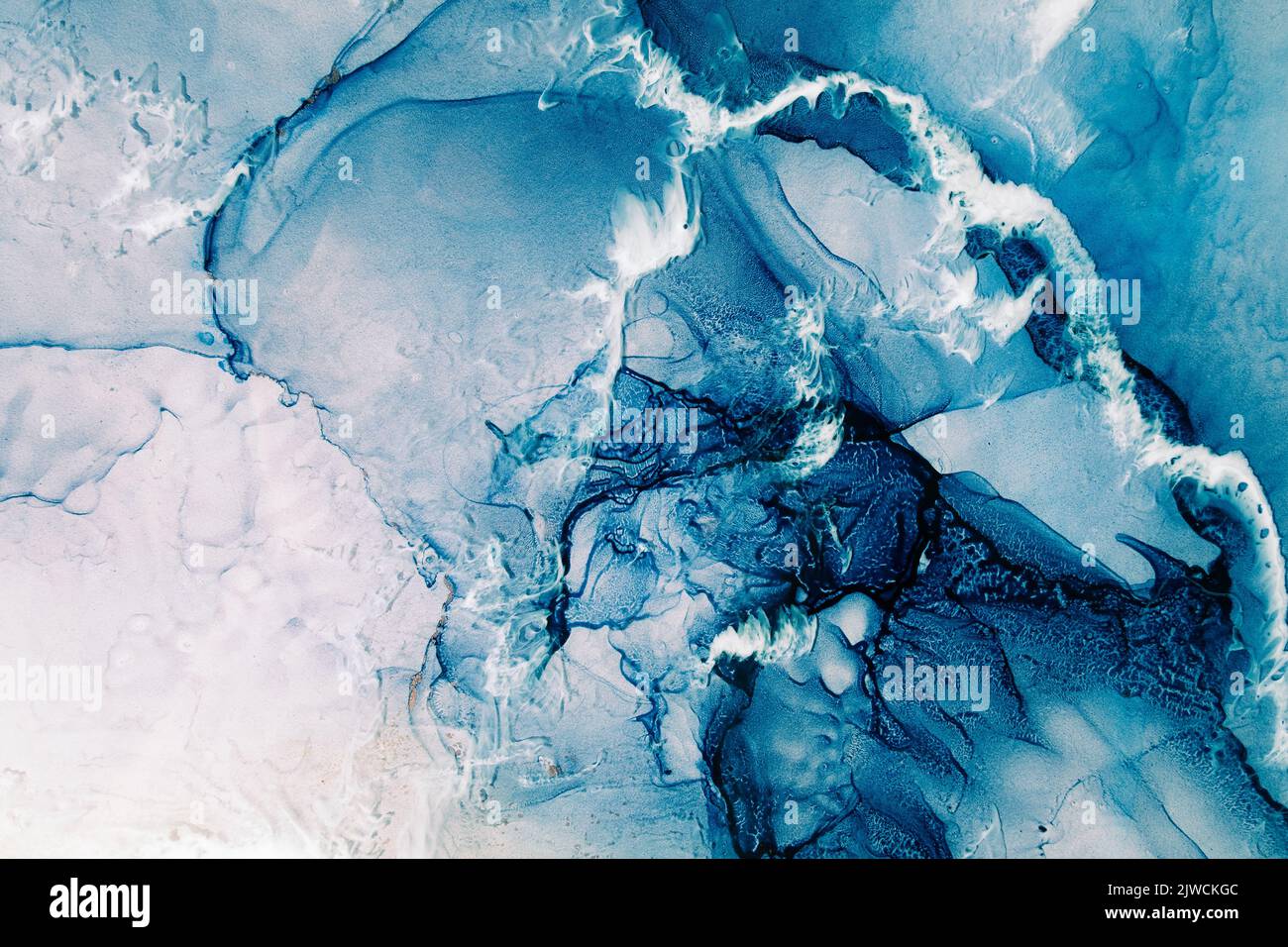 blue marble texture alcohol ink water ice frost Stock Photo