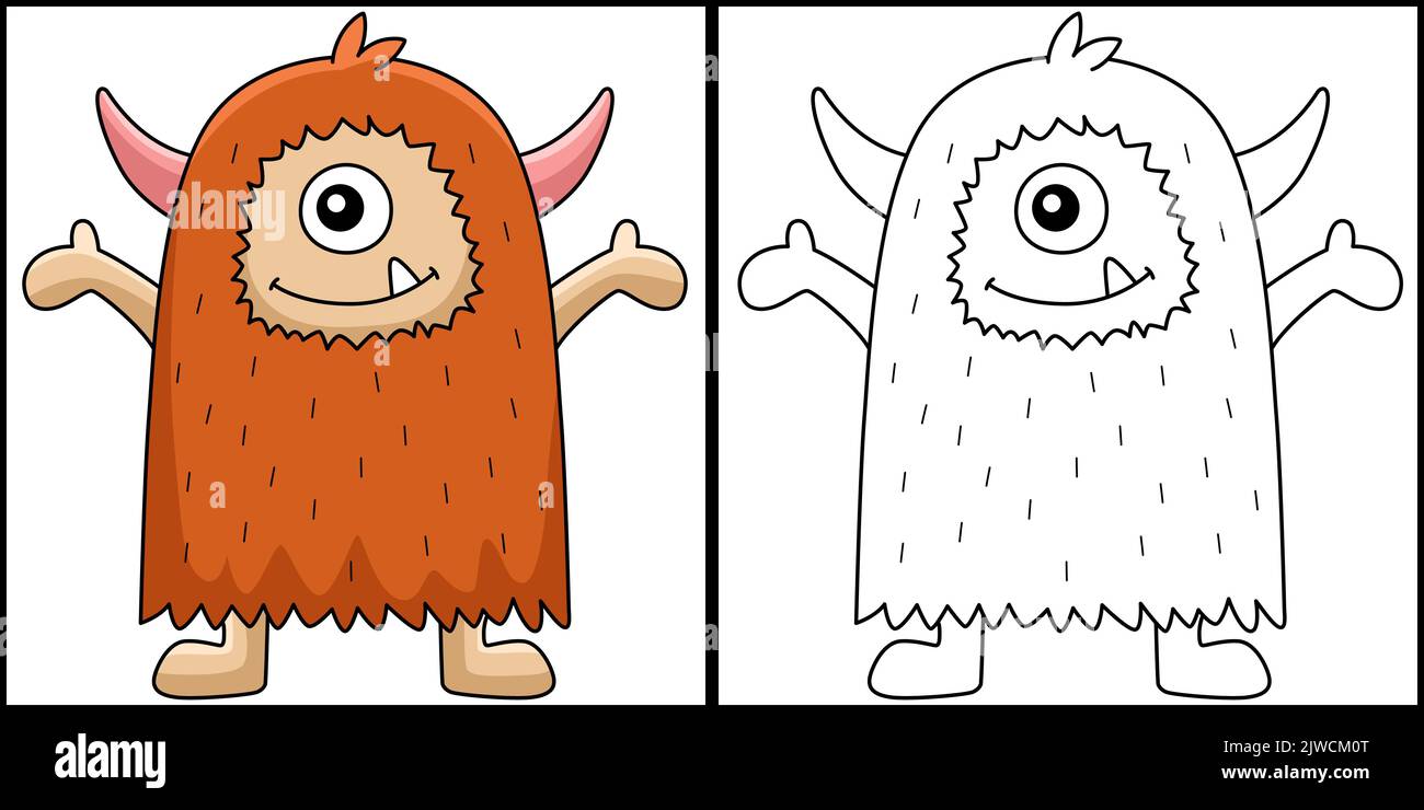 Cute Monster Coloring Page Colored Illustration Stock Vector Image