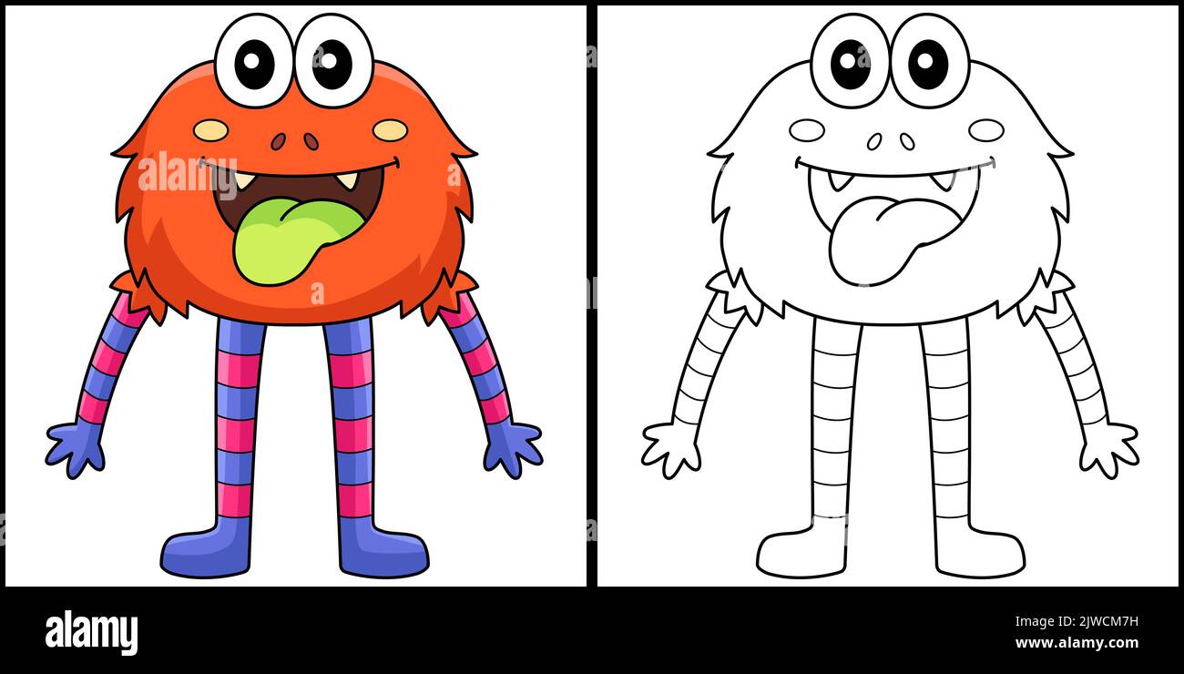 Monster with Long Arm And Long Leg Coloring Page Stock Vector