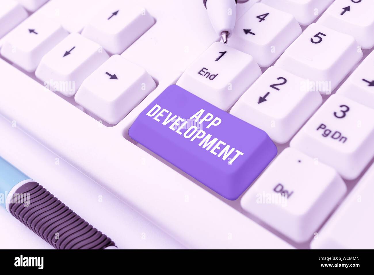 Handwriting text App DevelopmentDevelopment services for awesome mobile and web experiences. Concept meaning Development services for awesome mobile Stock Photo