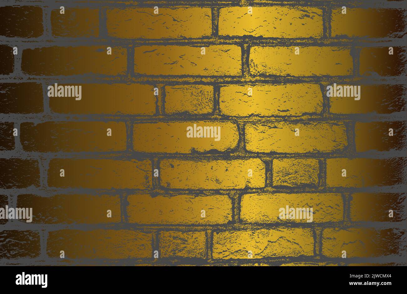 Luxury black golden metal gradient background with distressed brick wall texture. Vector illustration Stock Vector