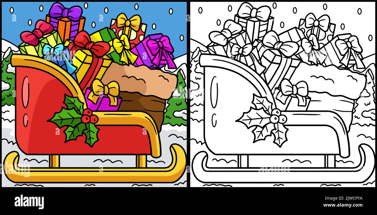Christmas Sleigh Coloring Page Illustration Stock Vector Image &amp; Art ...