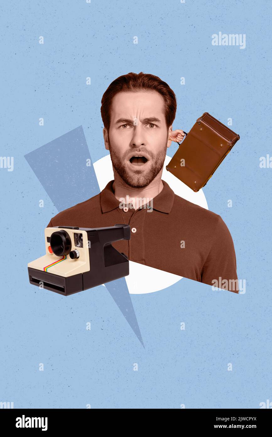 Collage photo of young funny face guy reaction emotion unexpected photo