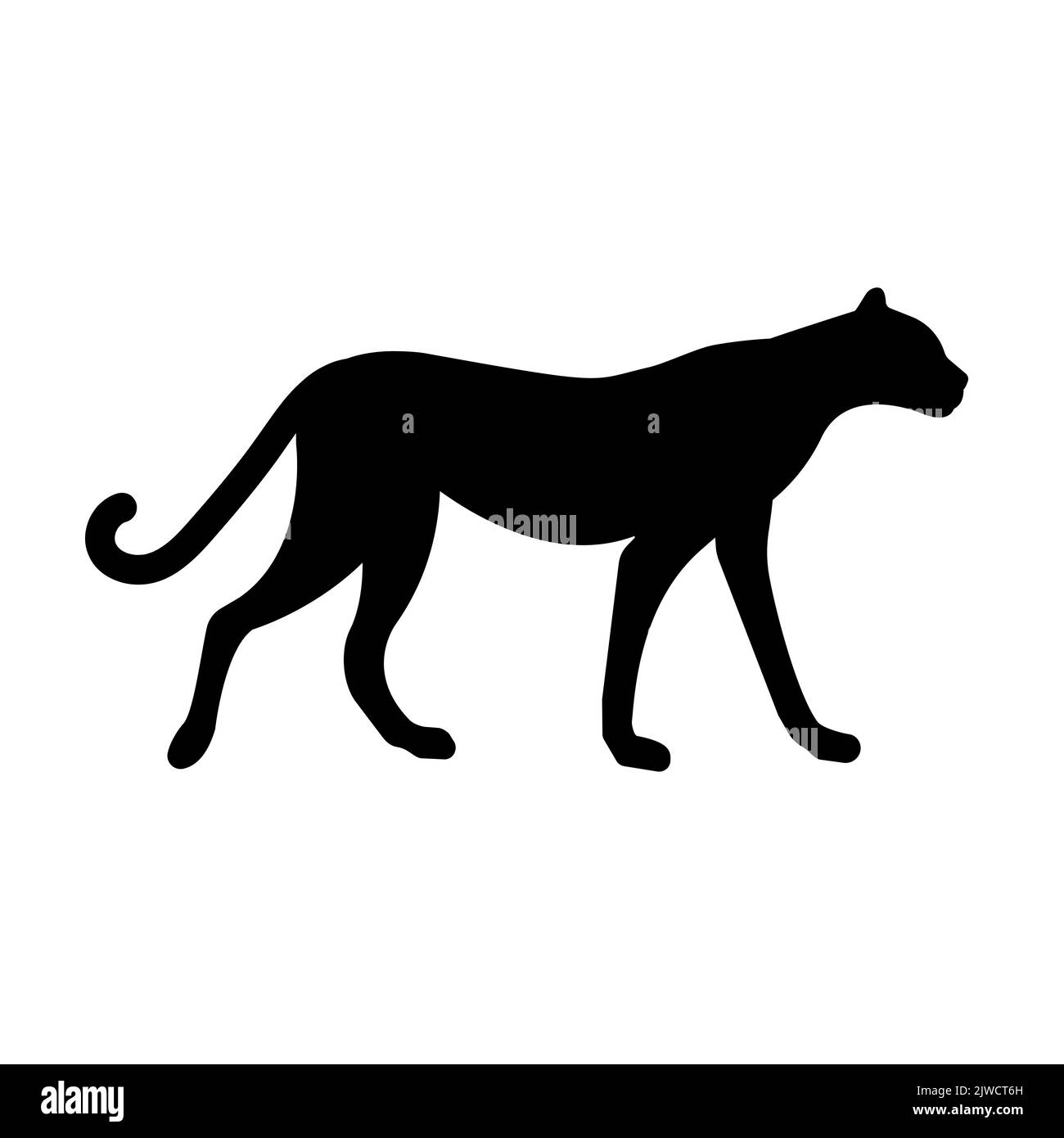 Vector flat hand drawn cheetah silhouette isolated on white background ...