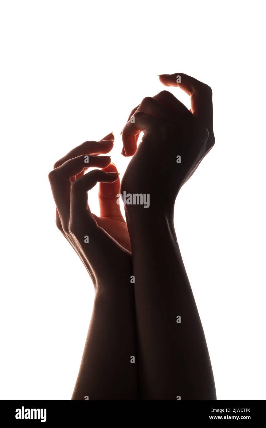 hands silhouette social pressure woman arms white Stock Photo