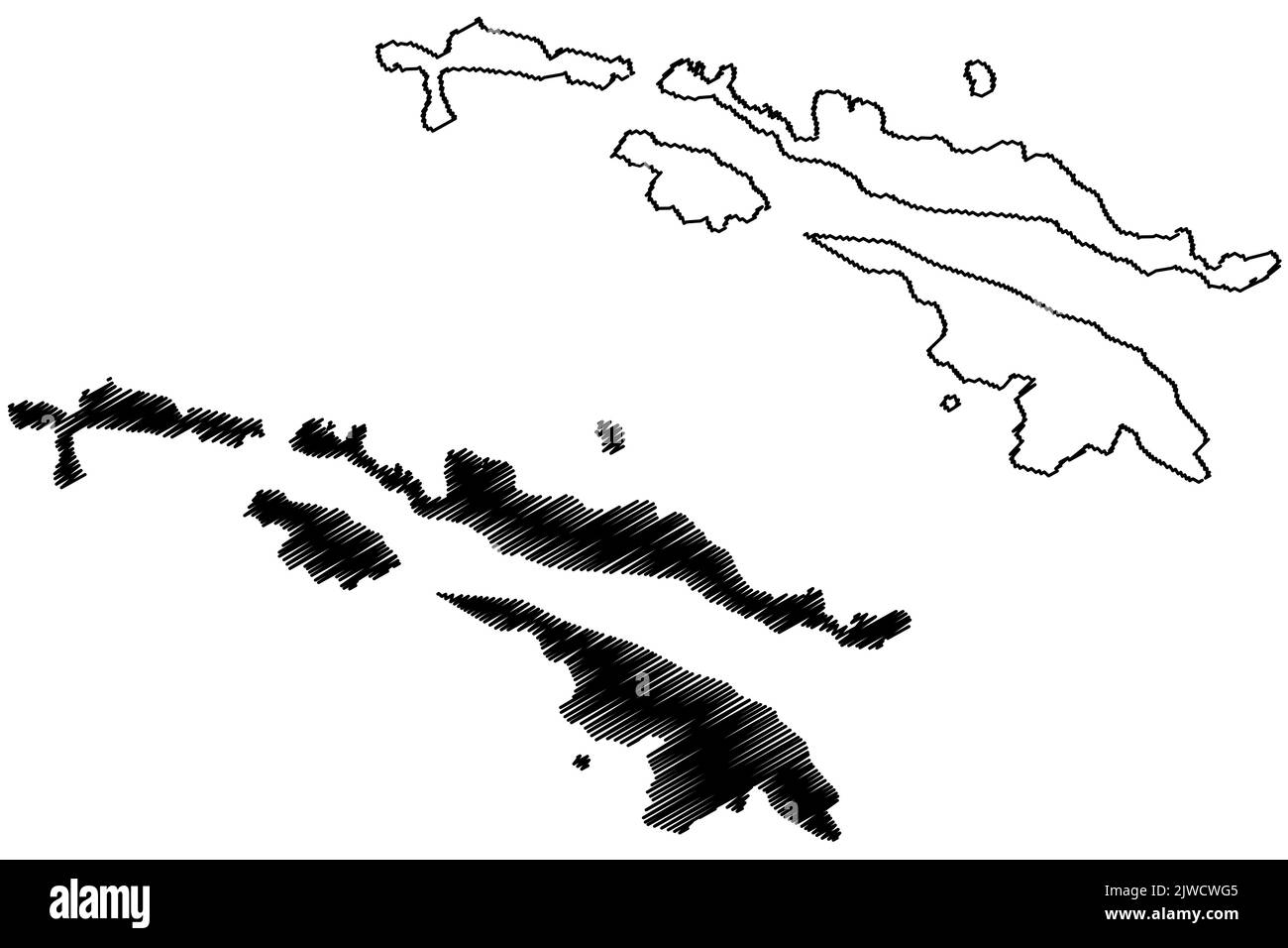 Admiral, Fraser, Bruen and King Hall island (Western Australia, Commonwealth of Australia, Buccaneer Archipelago, Indian Ocean) map vector illustratio Stock Vector