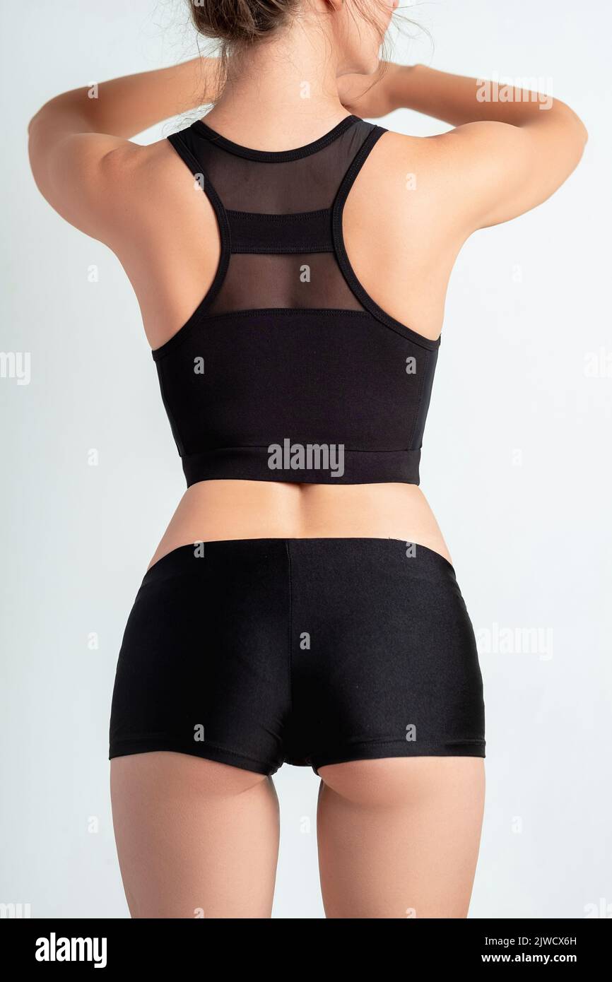 https://c8.alamy.com/comp/2JWCX6H/female-activewear-clothing-showcase-shorts-bra-2JWCX6H.jpg