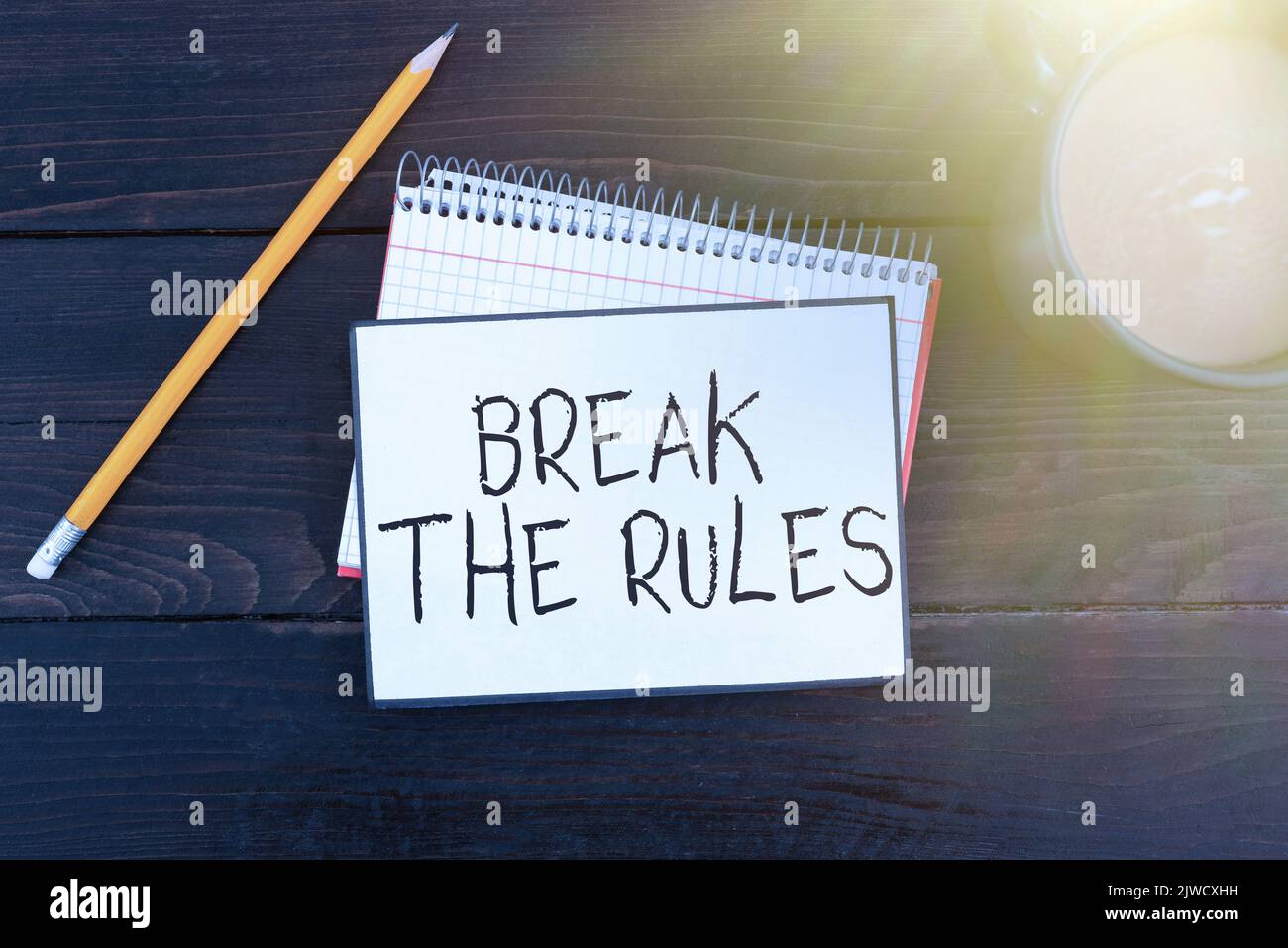 Text sign showing Break The RulesTo do something against formal rules and restrictions. Word Written on To do something against formal rules and Stock Photo