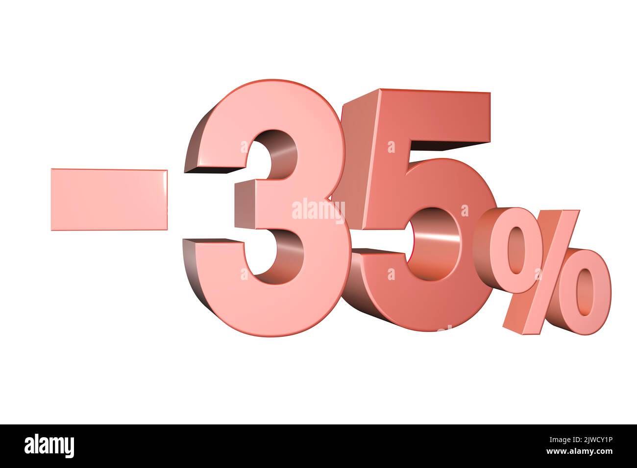 3D rendered discount banner marketing sign showing minus - 35% percent off Stock Photo