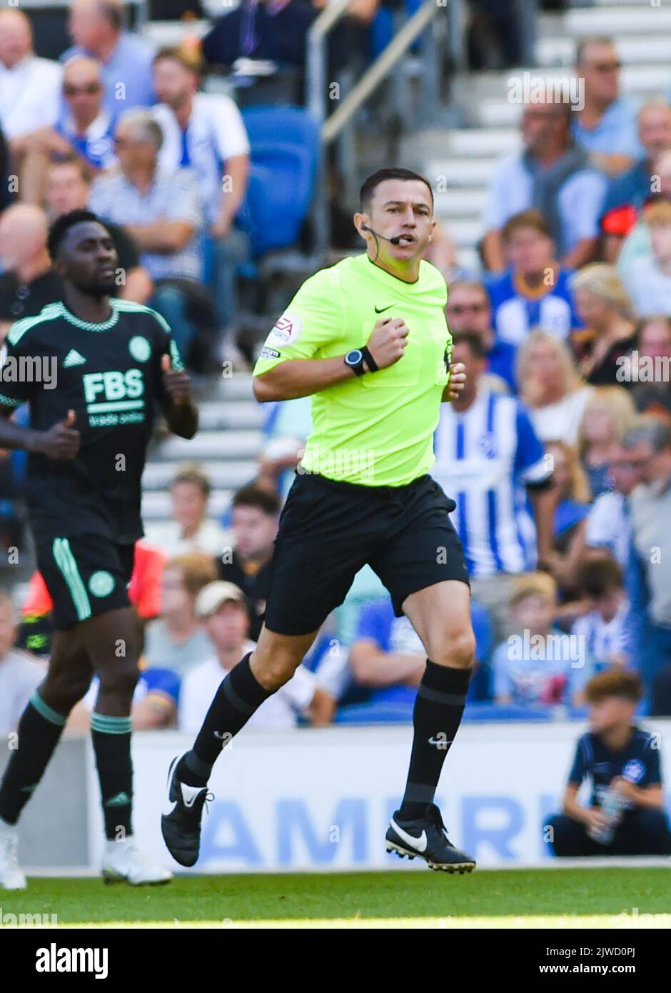 Referee Tony Harrington during the Premier League match between Brighton and Hove Albion and Leicester City at the American Express Stadium  , Brighton , UK - 4th September 2022 Editorial use only. No merchandising. For Football images FA and Premier League restrictions apply inc. no internet/mobile usage without FAPL license - for details contact Football Dataco Stock Photo