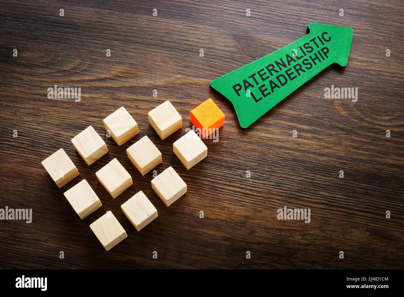 Arrow with sign paternalistic leadership and cubes. Stock Photo