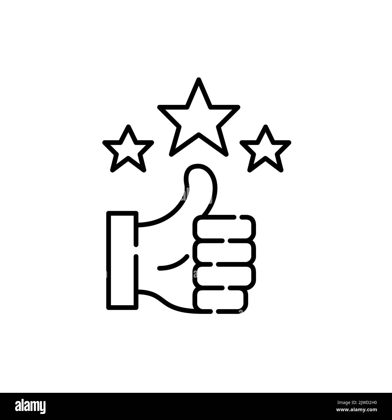 Thumbs up with stars. User approval rating. Pixel perfect, editable stroke line icon Stock Vector