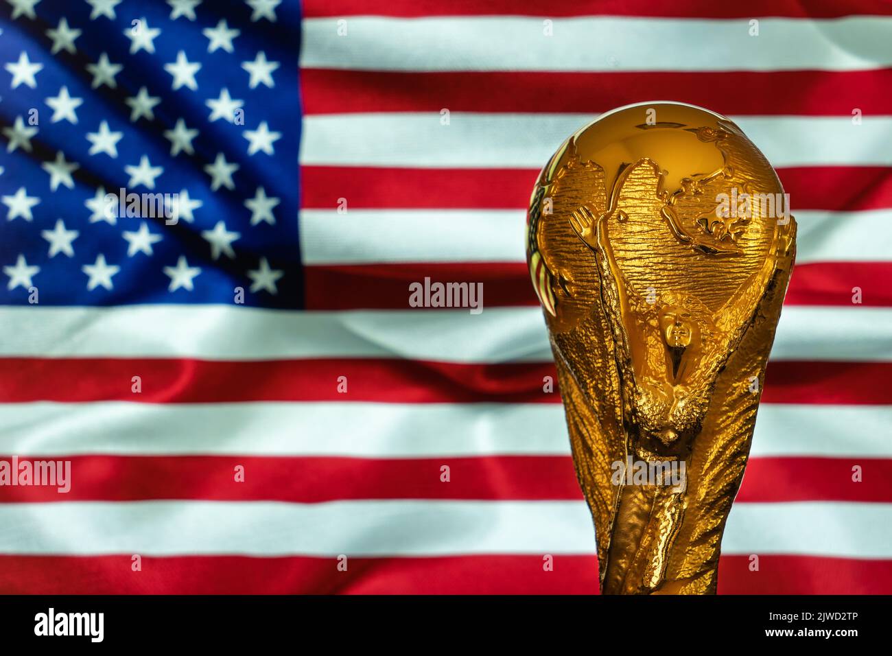 Doha, Qatar September 4, 2022 FIFA World Cup trophy against the