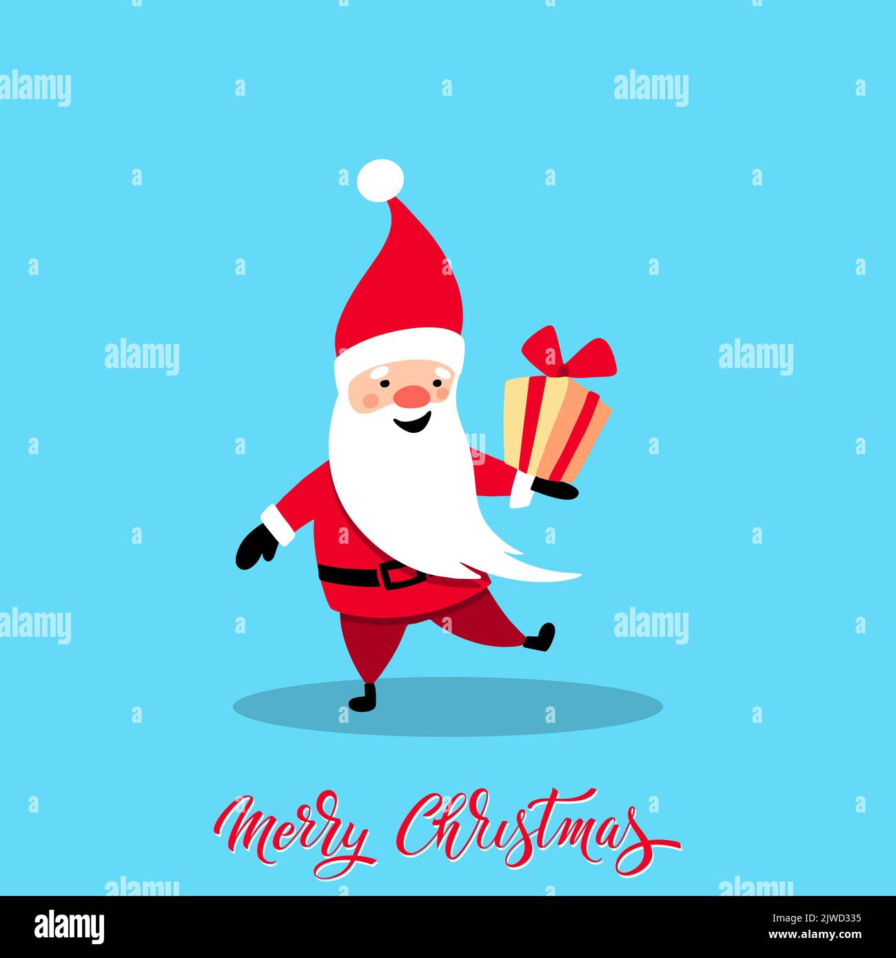 Santa Claus for Christmas and New Year. Santa with a gift. Cheerful hand drawn santa. Vector