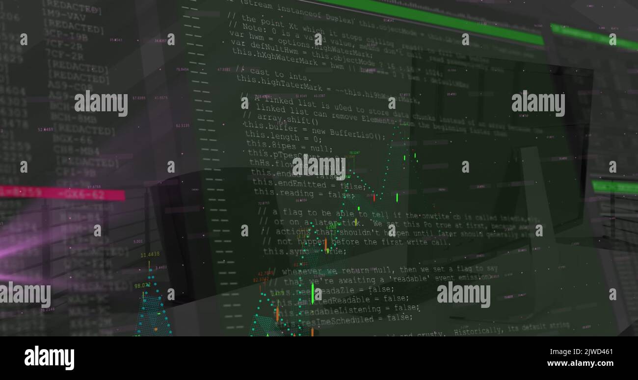 Image of high score text and data processing over office Stock Photo