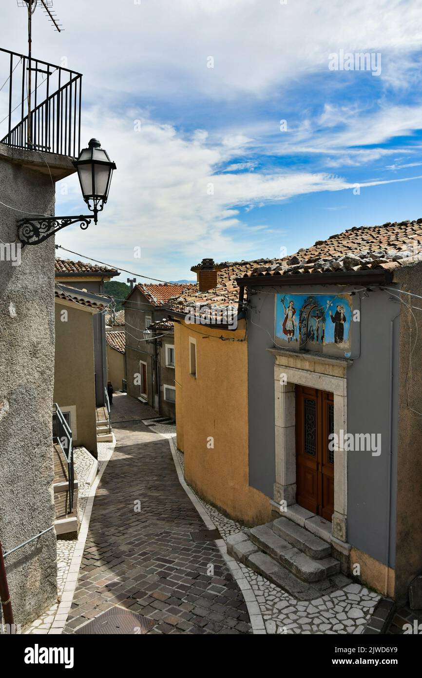 A narrow street in Castelgrande, a rural village in the province of Potenza in Basilicata, Italy. Stock Photo
