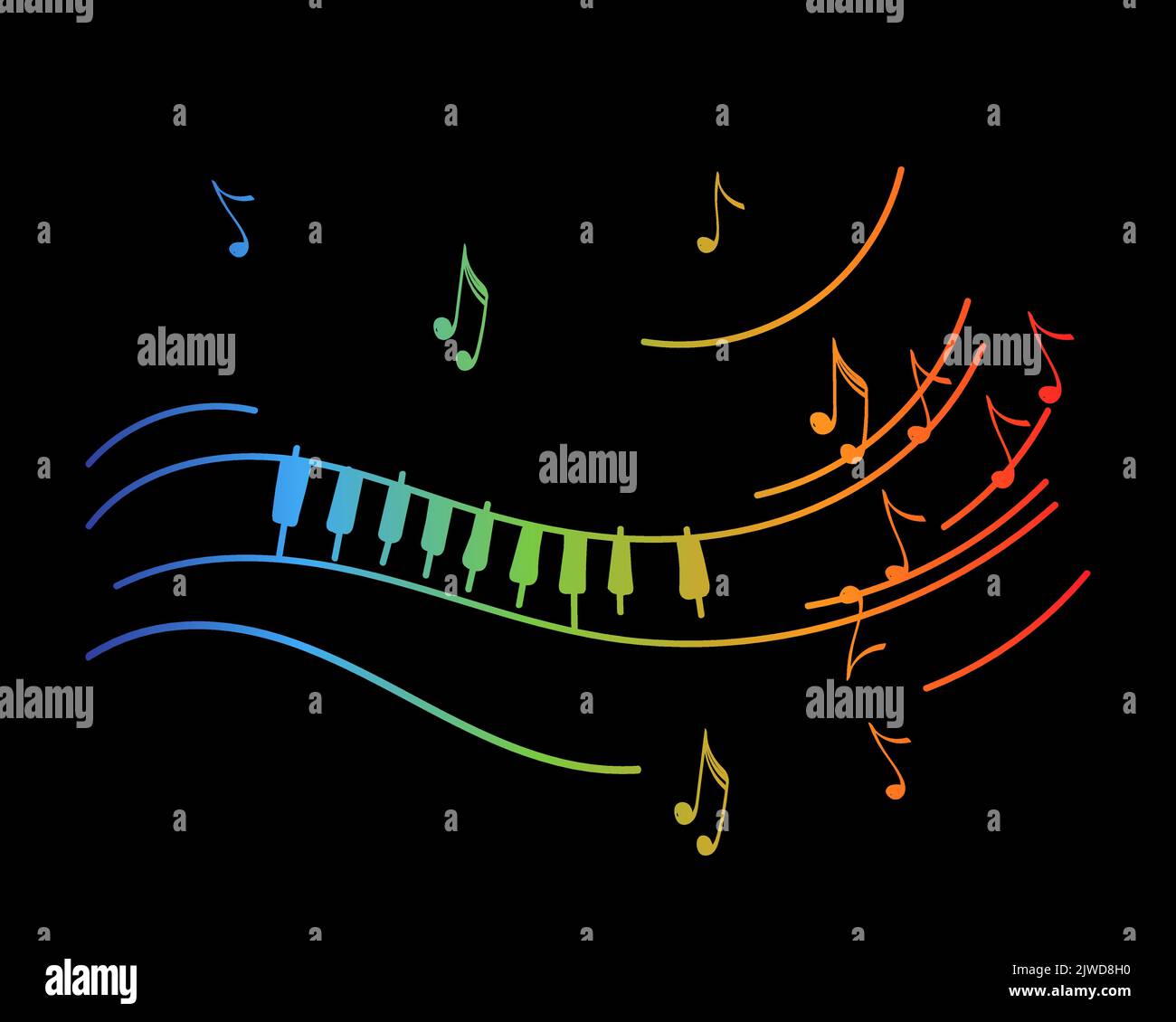Piano melody, hand-drawn doodle. Flying notes. Music. Inspiration ...